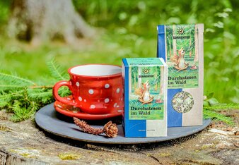 Zu sehen sind der Durchatmen im Wald Tee Doppelkammer und der Durchatmen im Wald Tee lose! | © SONNENTOR